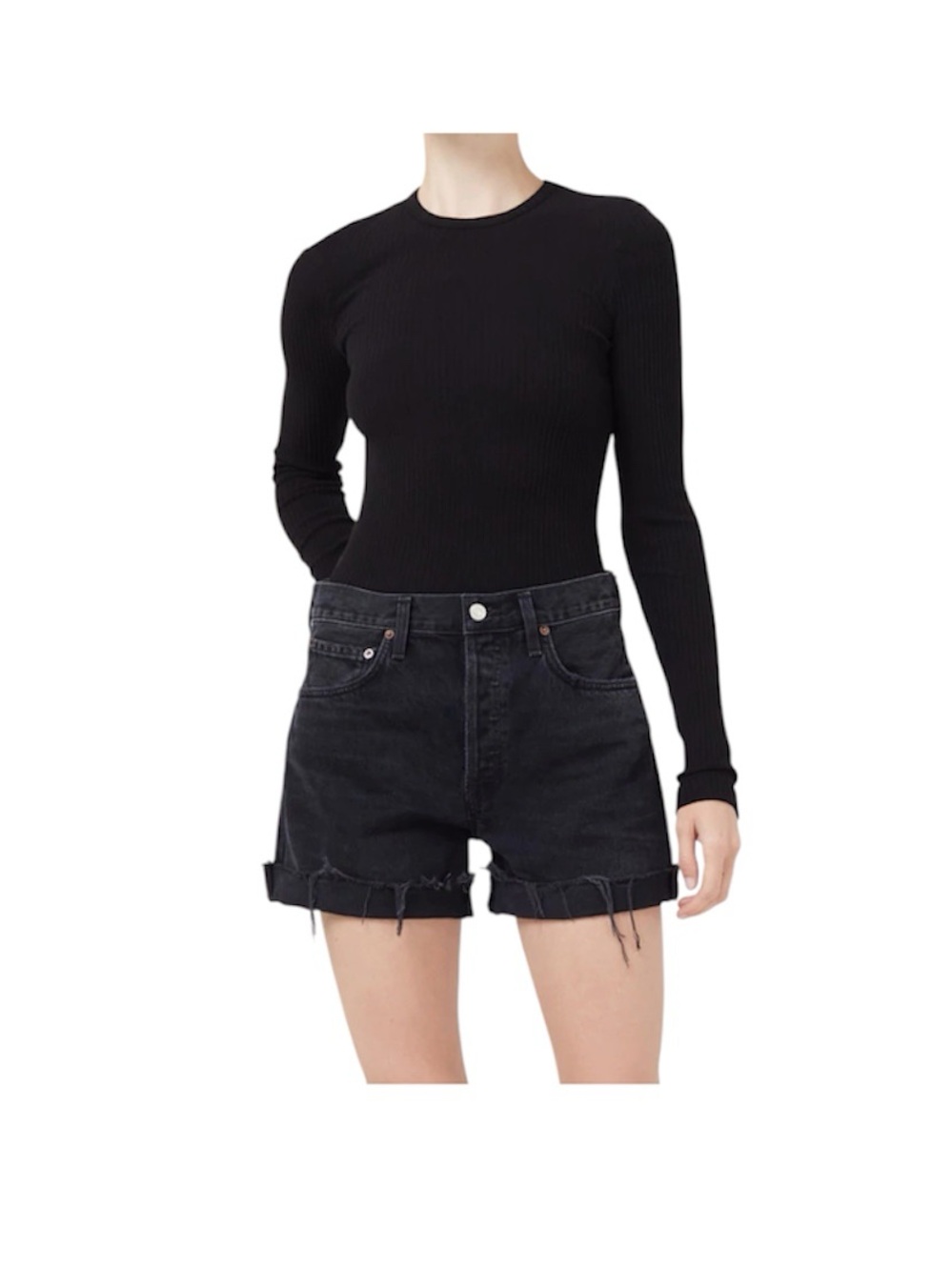 AGOLDE Los Angeles Parker Long with Cuff in Lucid Black Denim Shorts Size 30